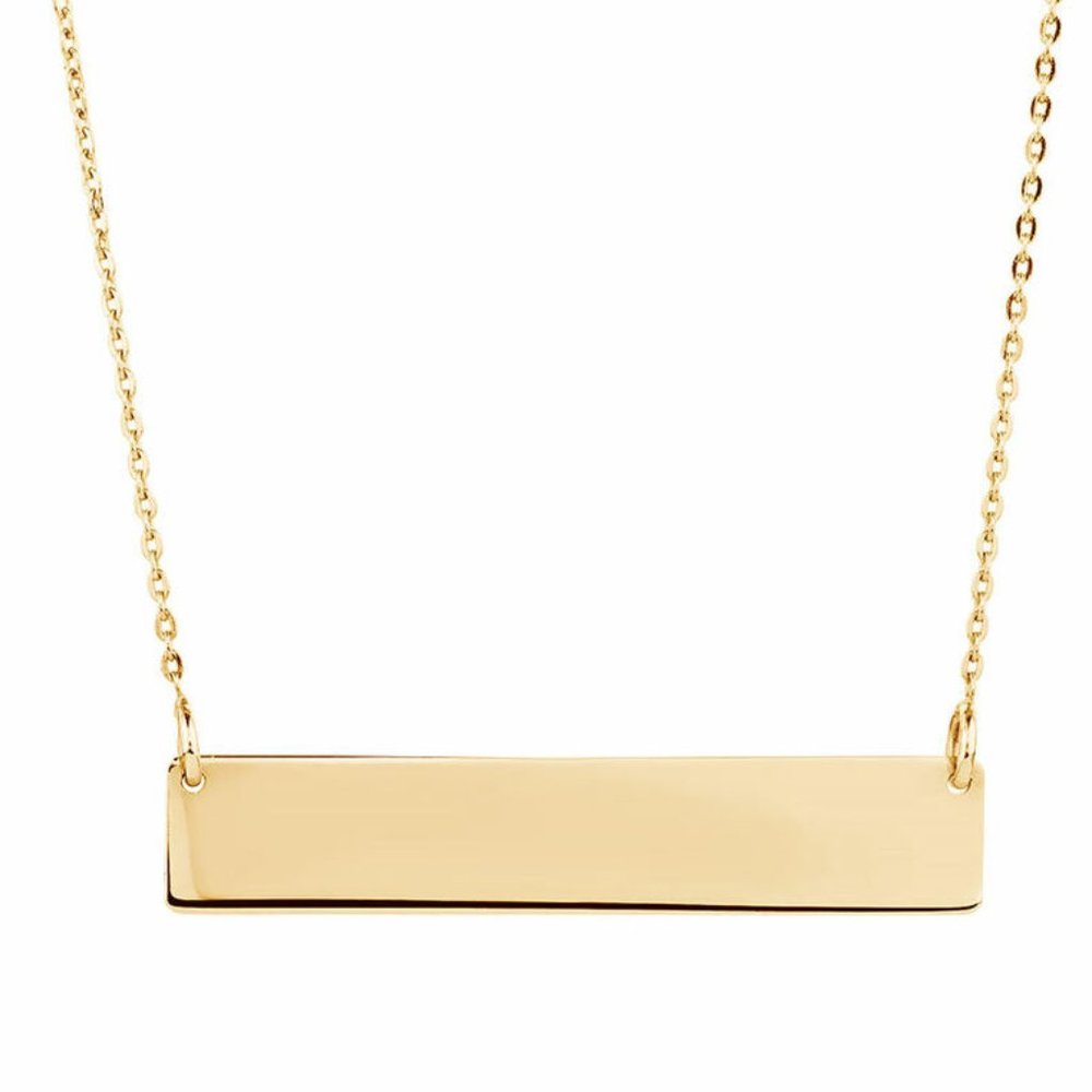 Set of 2 Plain Gold Bar Necklaces Engraved Jewelry